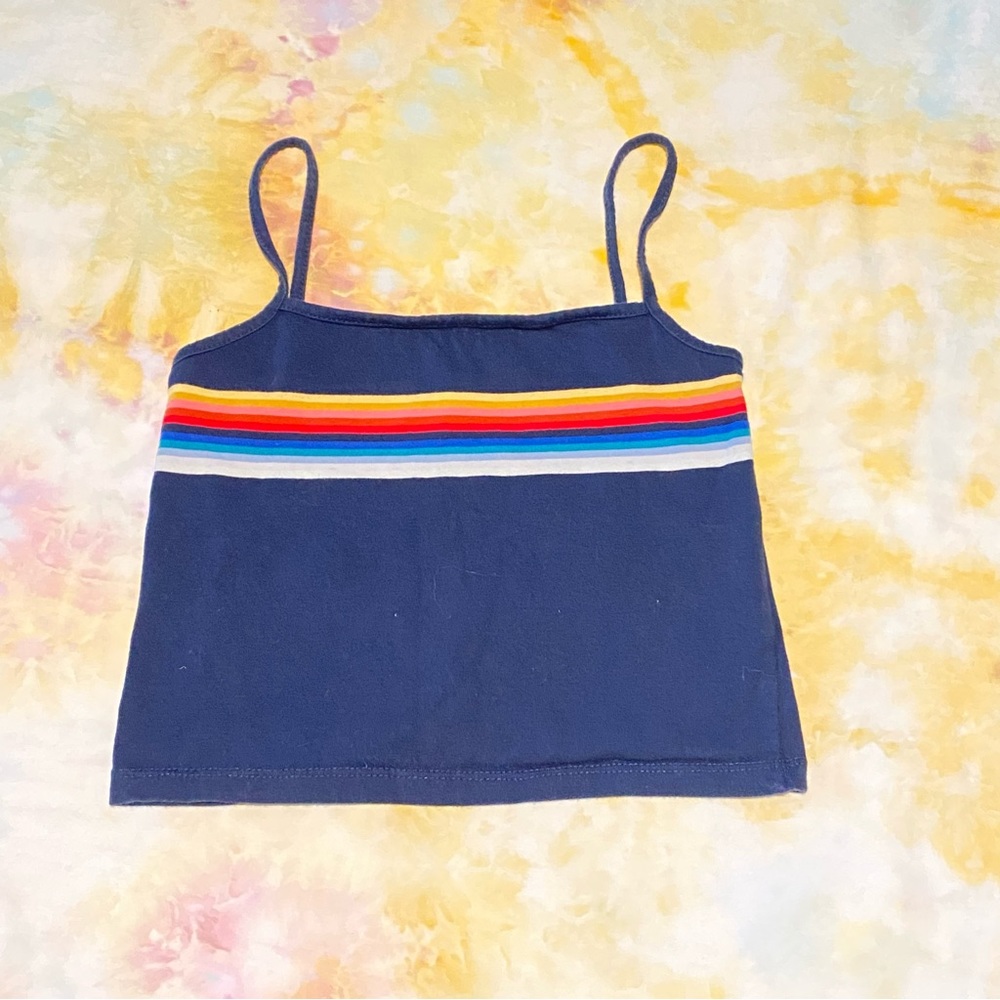 JOHN GALT | BRANDY MELVILLE | 90s y2k Navy blue rainbow spaghetti strap crop top